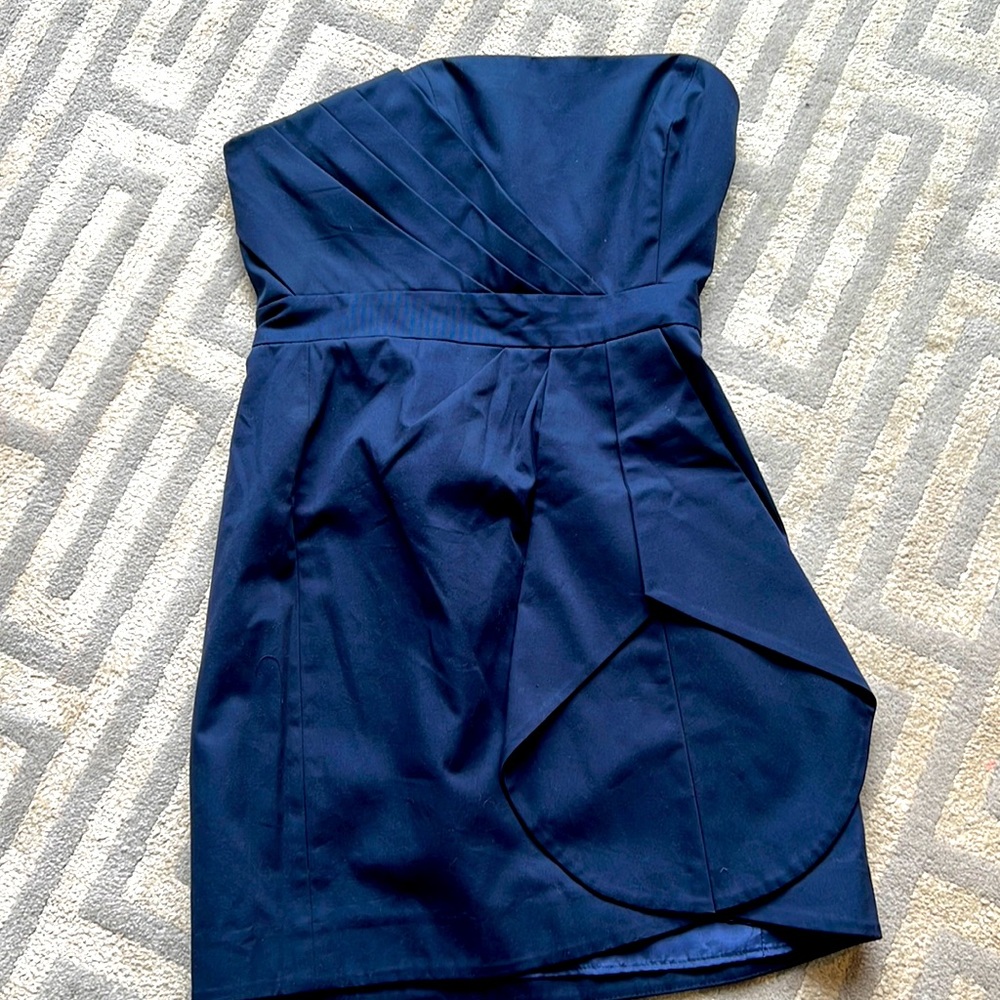 Shoshanna navy strapless pleated mini dress